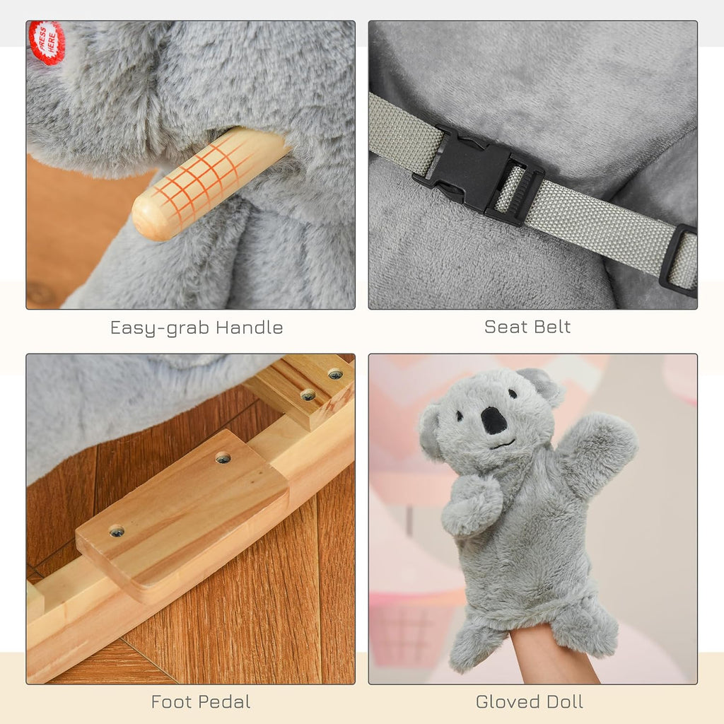 Kids Ride-On Rocking Horse Koala-Shaped Rocker for 18-36 Months Gray