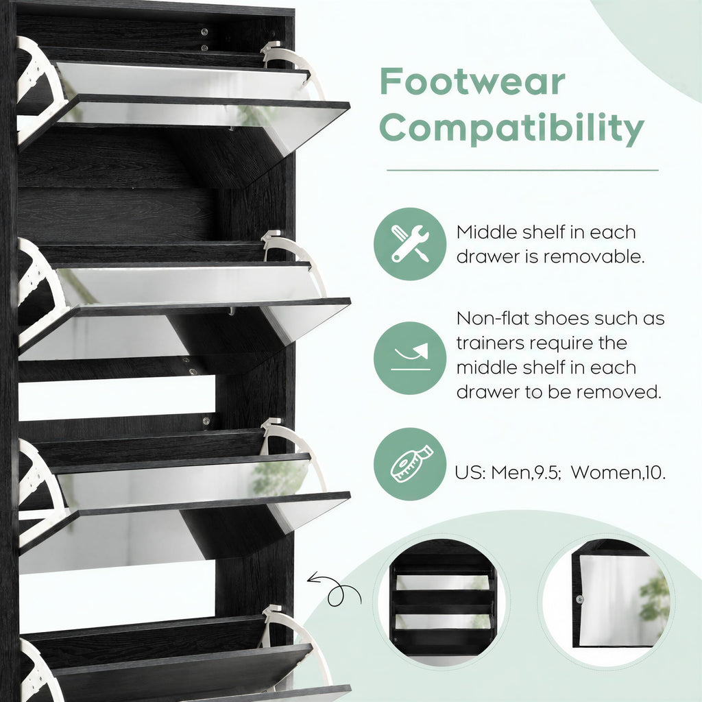 Mirror Shoe Cabinet with 5 Flip Drawers, Shoe Rack Storage Organizer, Entryway Shoe Cabinet for Front Door, Hallway