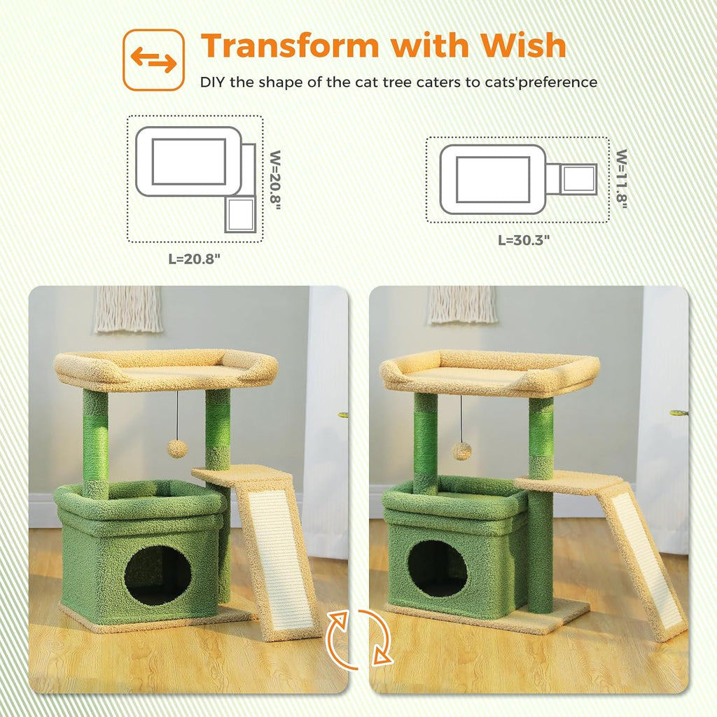 Cat Tree for Small Medium Cats, Green Cat Tower for Indoor Cats