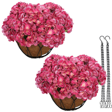 Real Touch Faux Hydrangea Flowers with 11" Hanging Basket, Fake Hanging Hydrangea Flowers with Realistic Flowers
