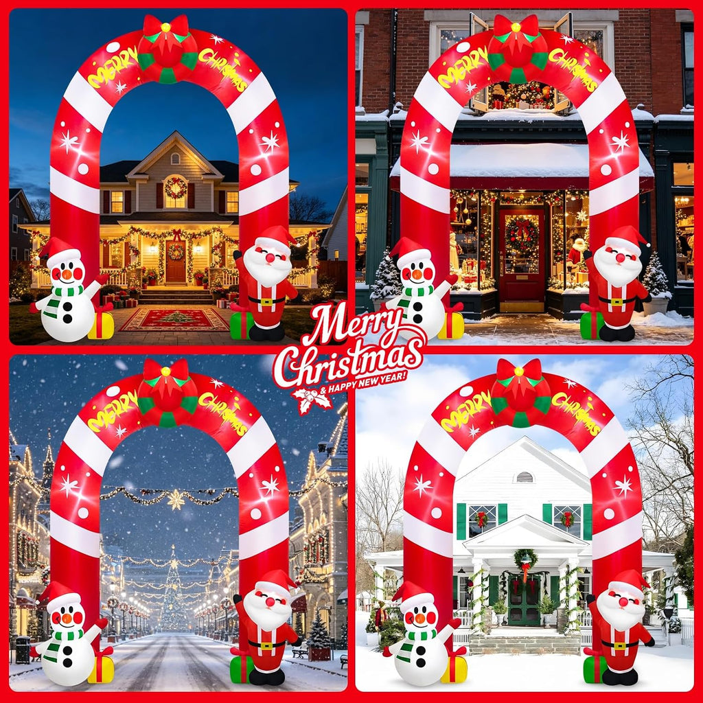 10FT Tall Christmas Inflatable Snowman and Santa Arch Decoration