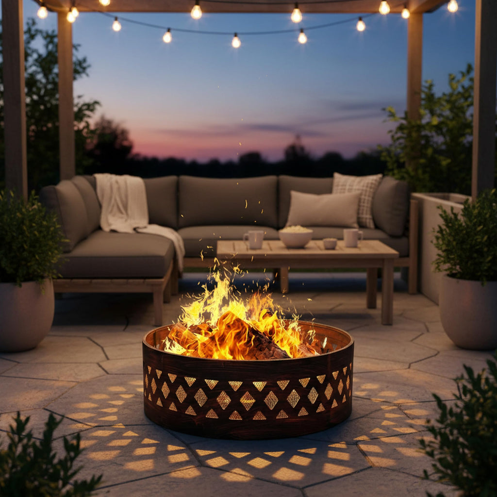 Crossweave Large Round Outdoor Steel Metal Fire Pit Ring, 36"
