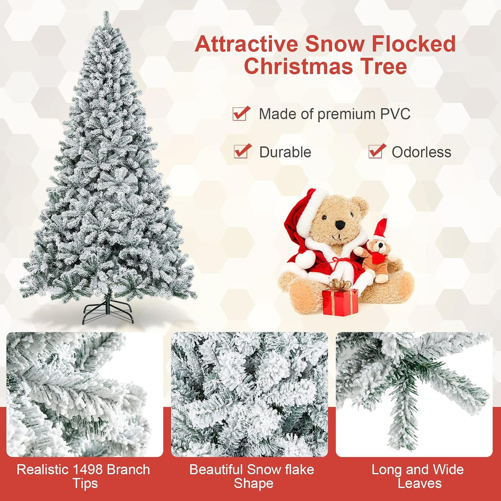 Snow Flocked Christmas Tree, Artificial Hinged Pine Tree