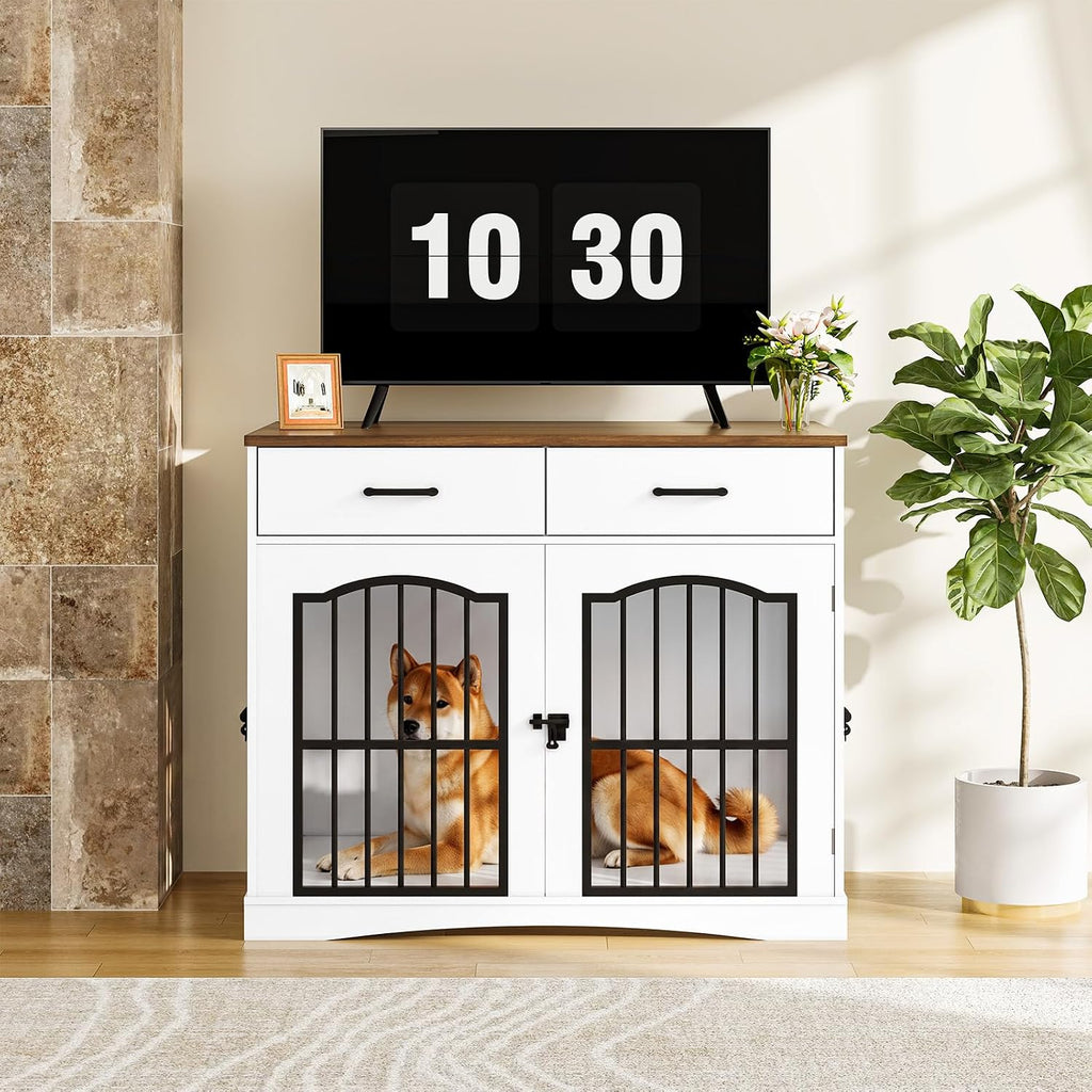 Dog Crate Furniture, 39.4'' Wooden Dog Kennel Indoor with Storage