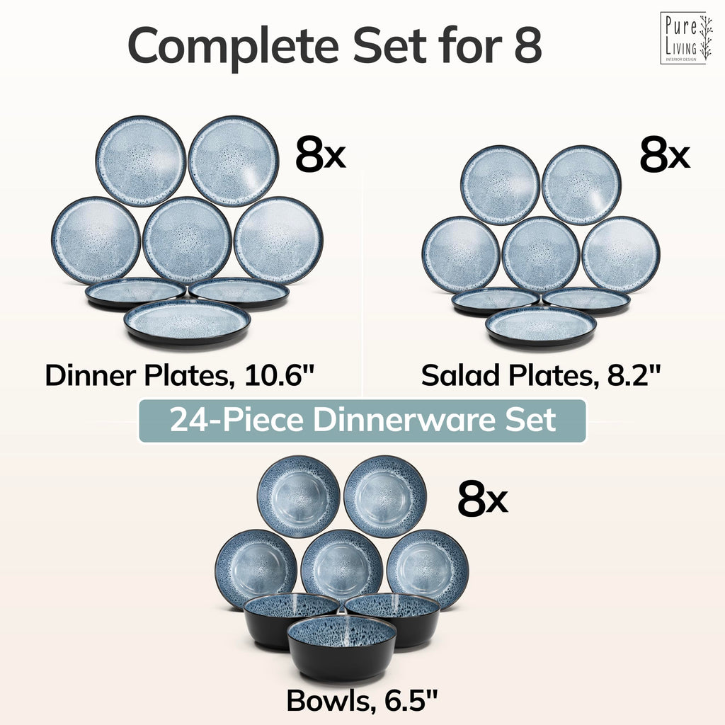 24 Piece Stoneware Dinnerware Set for 8, Handcrafted Plates and Bowls Set