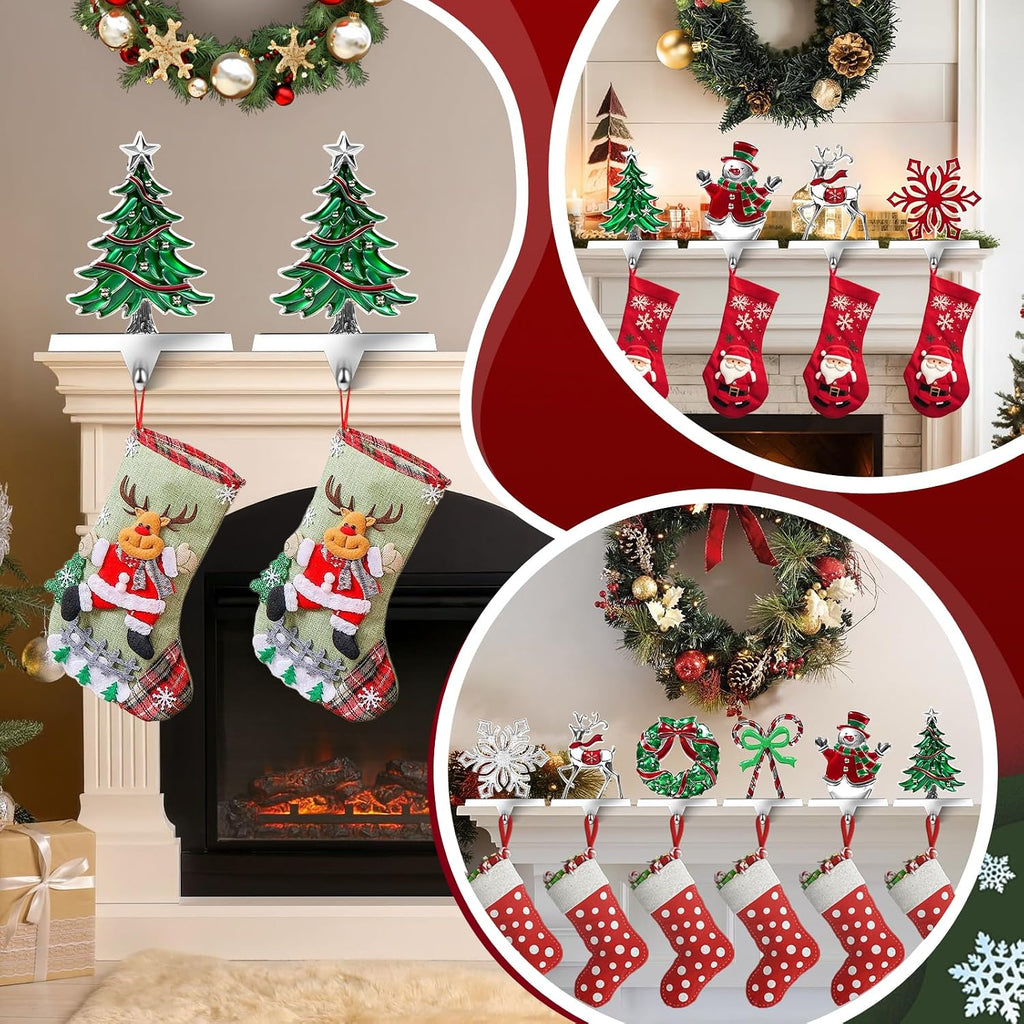 Christmas Stocking Holders for Mantle Set of 4, Heavy Duty 3D Stocking Stand Weighted Stocking Hooks Christmas