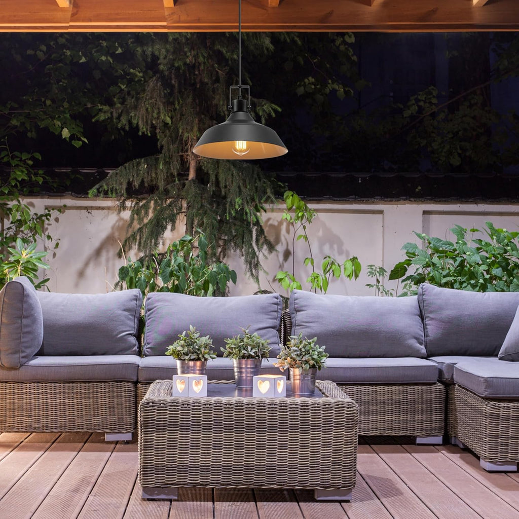 1-Light Indoor/Outdoor Pendant Light, Matte Black Finish, Textured Socket Detail, Adjustable Hanging Height, E26 Base
