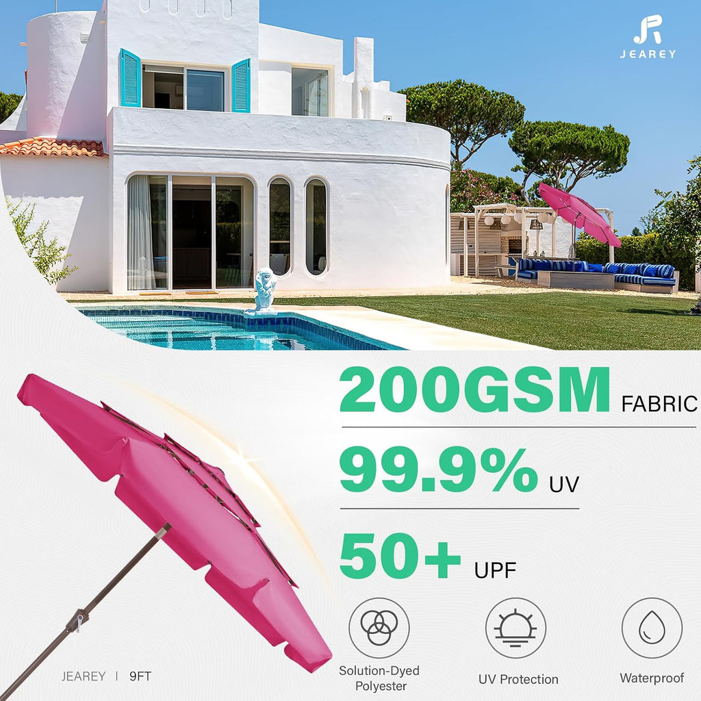 3 Tiers 9 FT Patio Umbrellas Outdoor Table Umbrella with Push Button Market Umbrella 8 Sturdy Ribs UV Protection - Beige