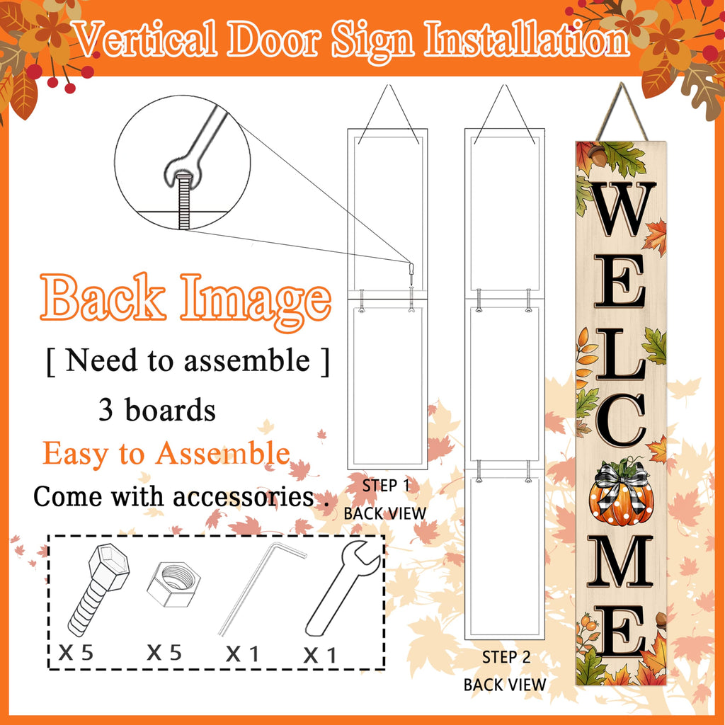 Fall Welcome Sign 47 inch Autumn Pumpkin Vertical Wooden Porch Sign Front Door Decorate For Garden Home Yard