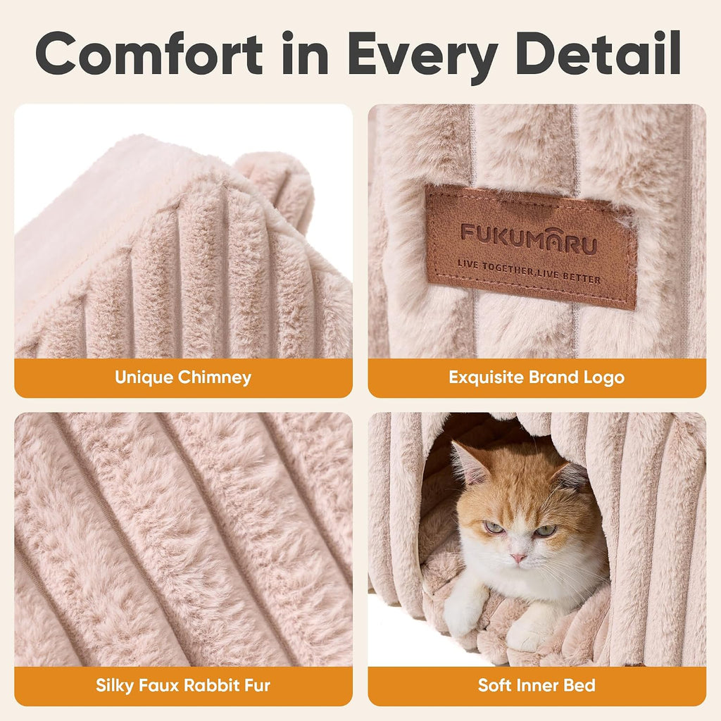 Cat Bed Cave, Enclosed Washable Covered Dog Bed with Support Frame