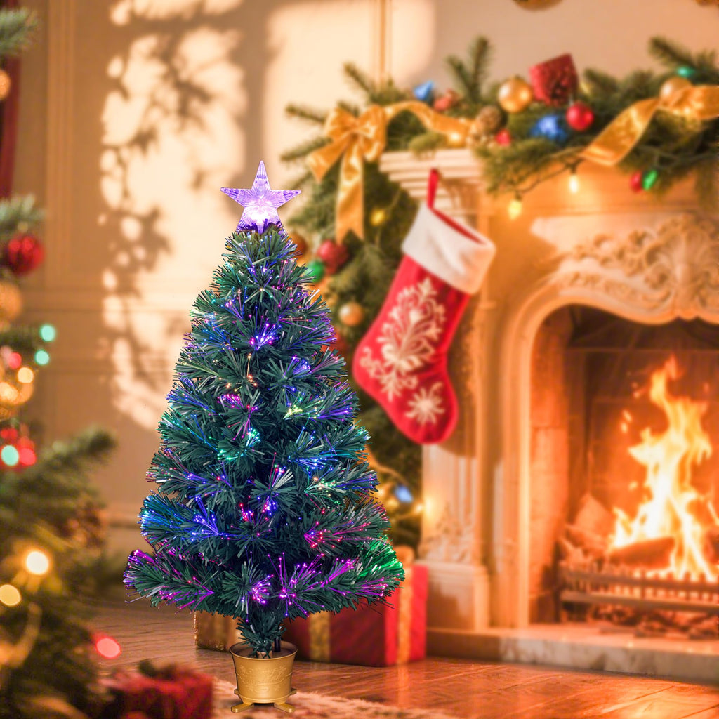 3ft Green Pre-lit Small Fiber Optic Tabletop Christmas Tree