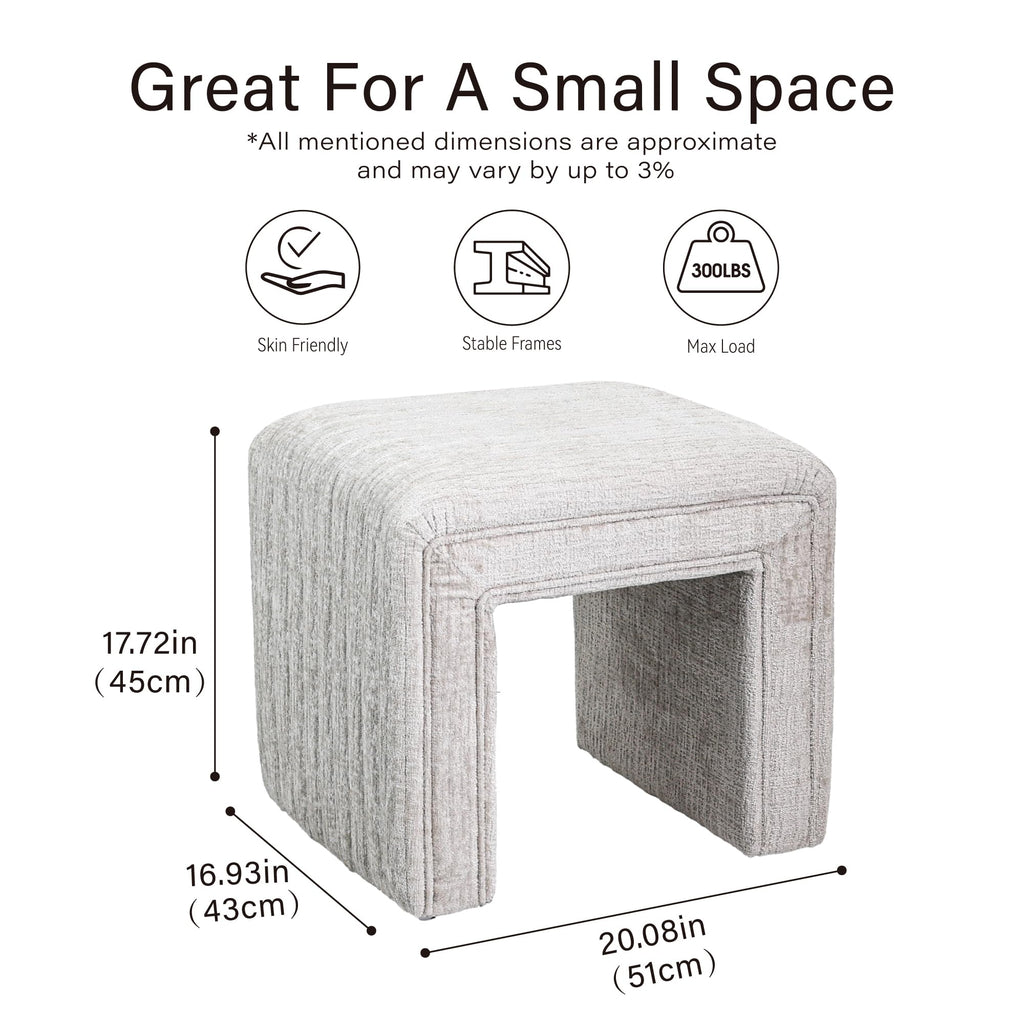 Vanity Stool Chair, Fully Assembled Modern Velvet Ottoman Footstool with Wooden Legs, Multifunctional Upholstered