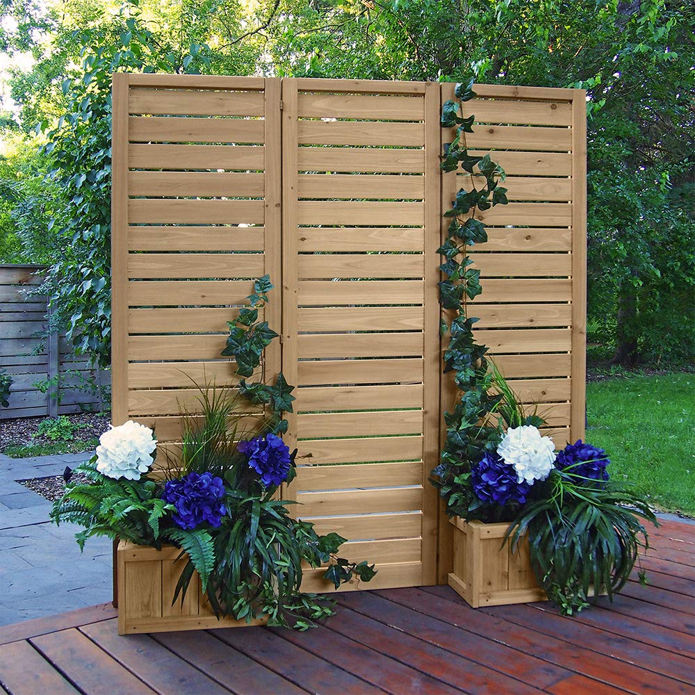 Fusion Privacy Planter Screen with 3 Panels and Planter Boxes, Cedar
