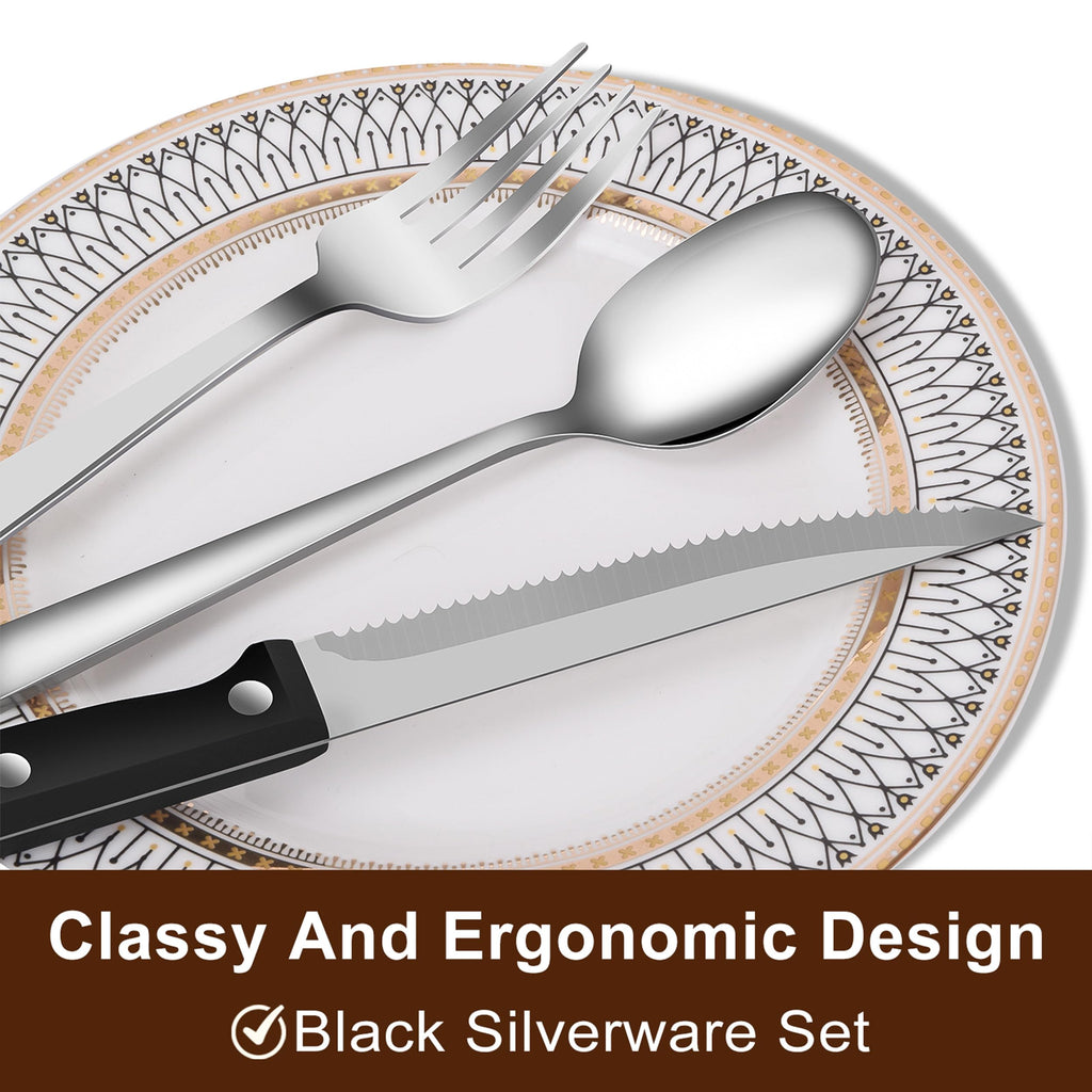 24-Piece Silverware Set Flatware Set for 4, Mirror Polished Stainless Steel with Steak Knives - Dishwasher Safe