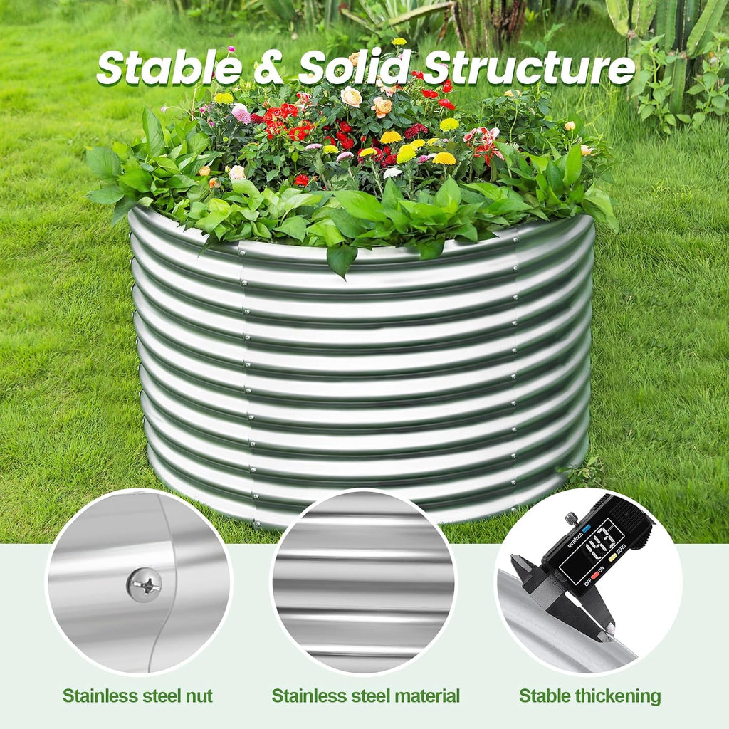 4×4×3ft Galvanized Raised Garden Bed Kit, Round Galvanized Planter Raised Garden Boxes Outdoor, Large Metal Raised
