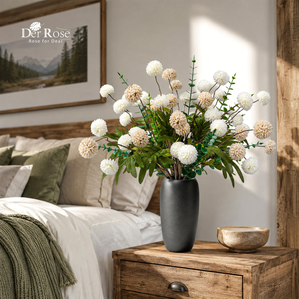 Fake Flowers in Ceramic Vase, 18Pcs White Blooms for Spring Decor