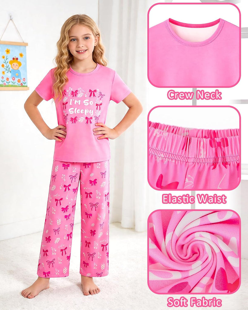 Girls Pajamas Short Sleeve Pants Pjs for Big Girls Sleepwear Kids Clothes Sets Cute Soft Loungewear
