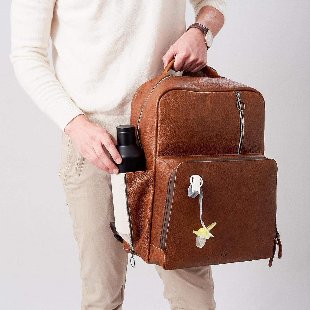 Tan Leather Diaper Bag Backpack, Multi Functional, W/Changing Pad, Modern, Baby Supplies, For Mom/Dad, For Boy/Girl