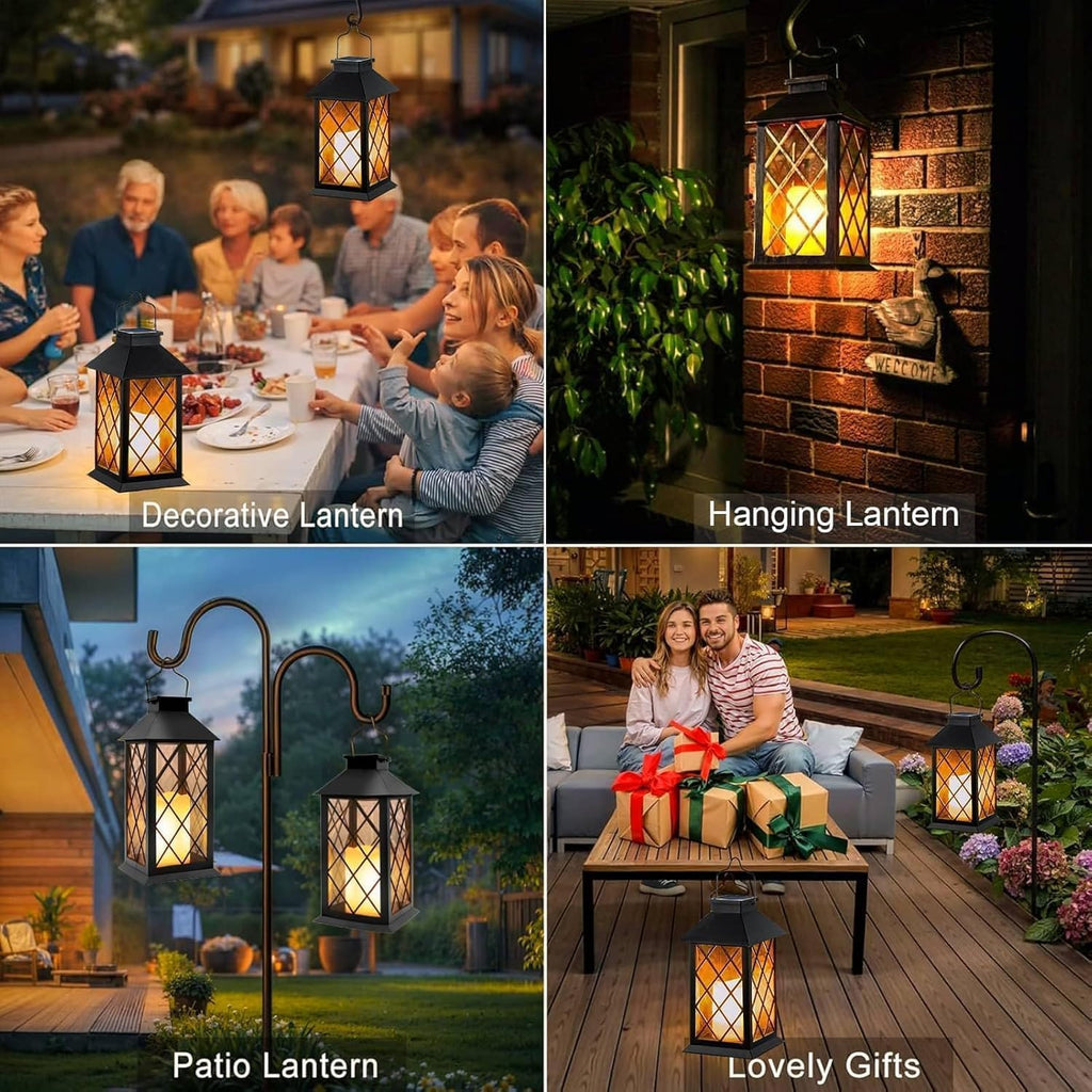 4 Pack Large Tempered Glass Solar Lanterns Outdoor Waterproof