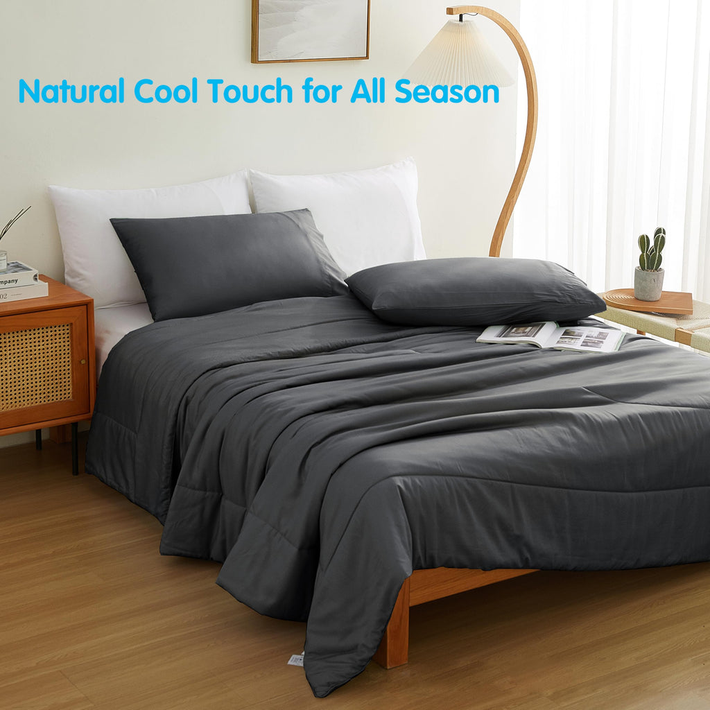 Bamboo Viscose Comforter Set Twin Size 2 Pieces - Dark Grey
