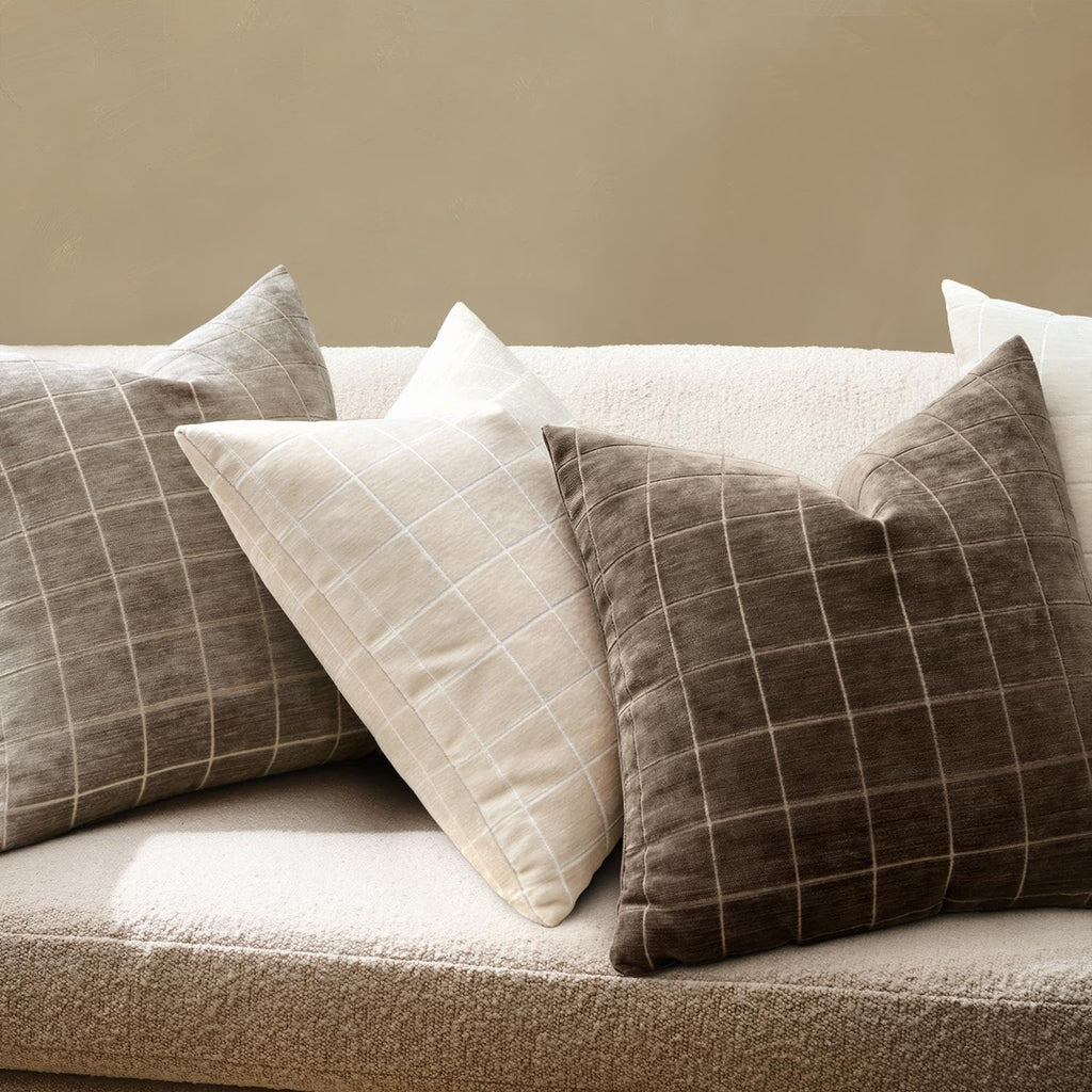 Beige Plaid Decorative Throw Pillow Covers 18x18 Set of 2