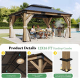 12' x 16' Heavy Duty Hardtop Gazebo with Double Metal Roof