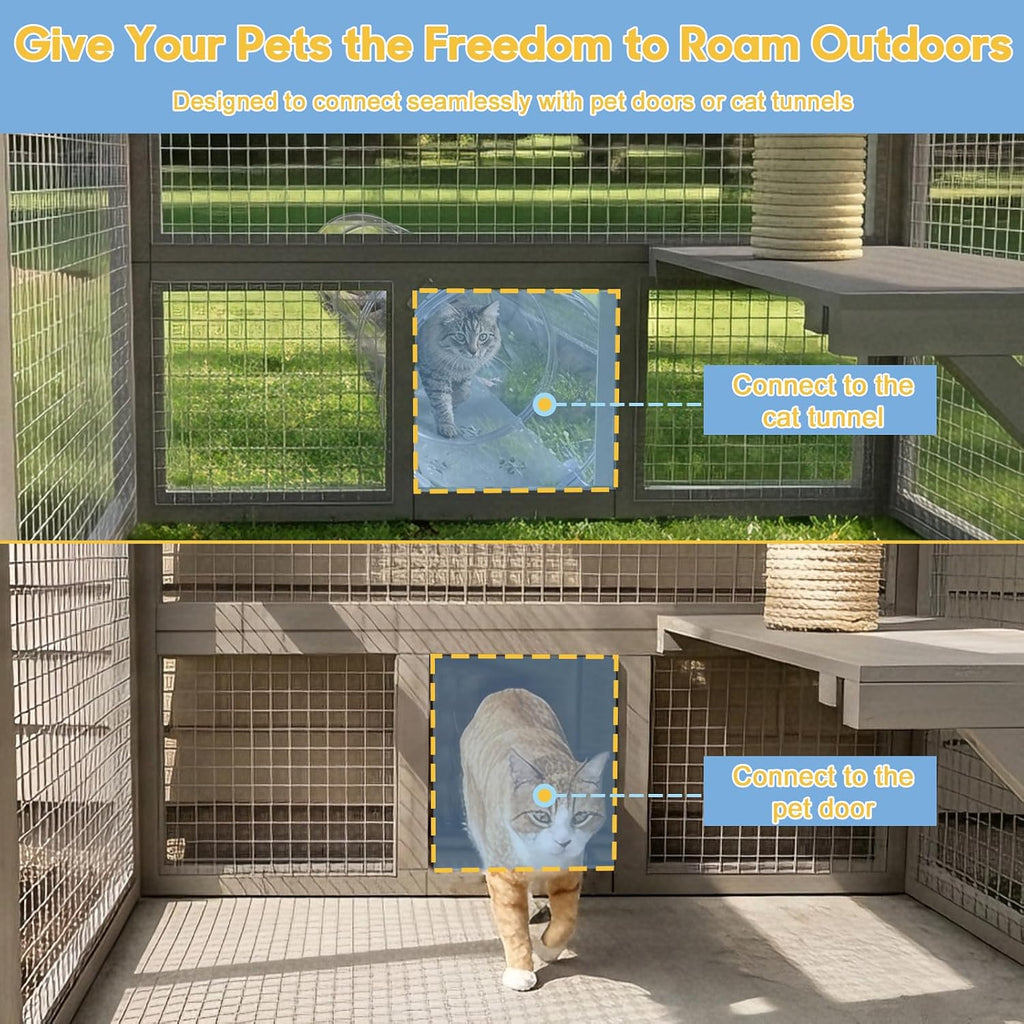 Catio Outdoor Cat Enclosure, Large Walk-in Cat House with Flat Roof