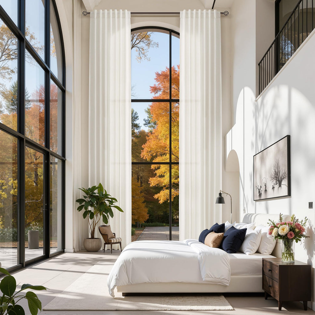 Extra Long Linen Curtains 130 Inches Cream Natural 2 Panels
