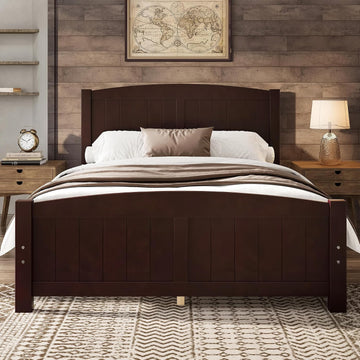 Queen Farmhouse Bed Frame with Headboard & Footboard, Mid Century Modern Bed Frame with Underbed Storage, Antique