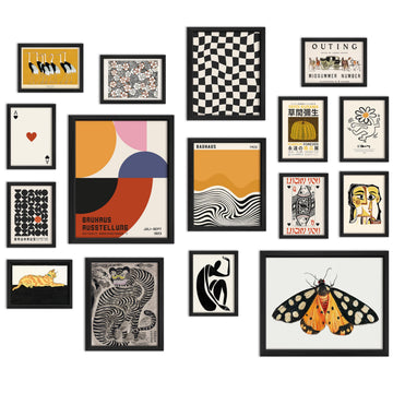 16 PCS Wall Art Framed Eclectic Wall Art Decor, Modern Maximalist Wall Prints, Vintage Gallery Wall Frame Set