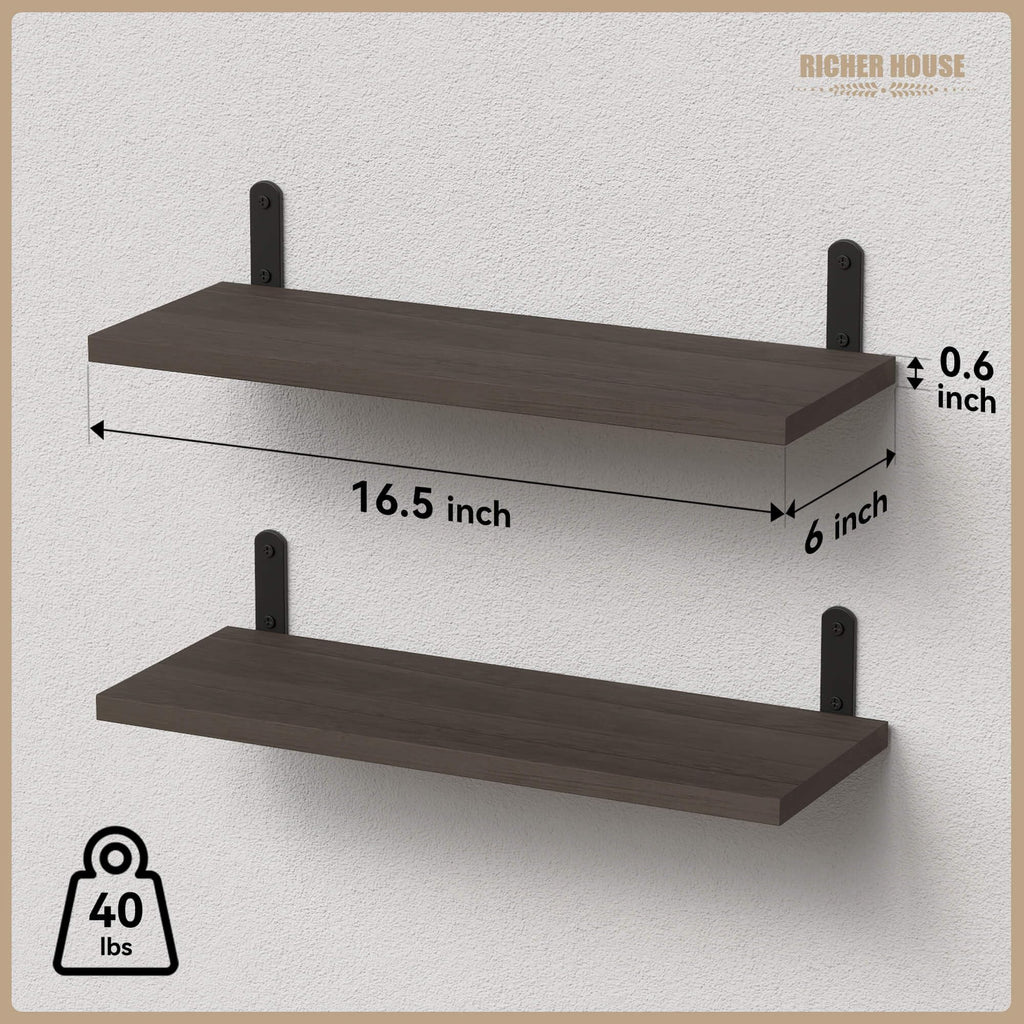 Wood Floating Shelves, 2-Set Wall Mounted Shelves, 16In