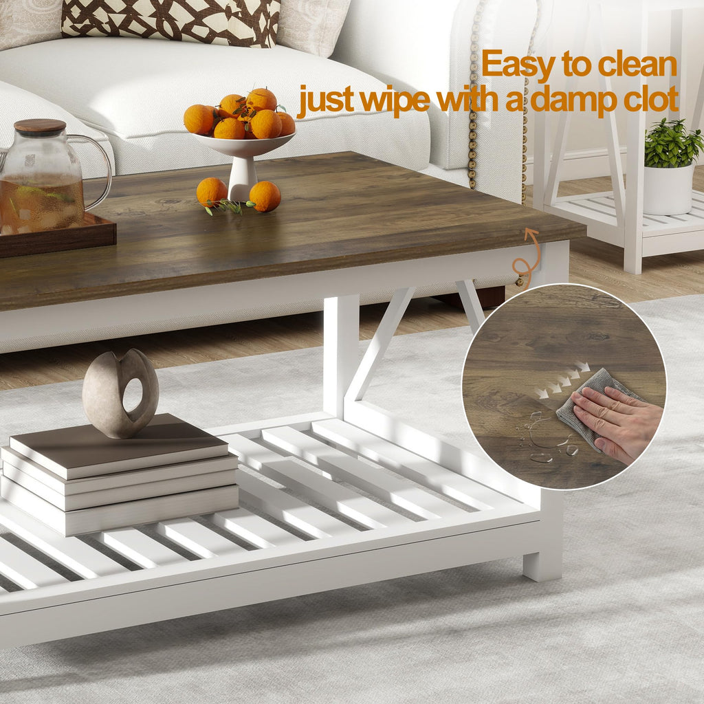 Coffee Table with Storage Small White Farmhouse Coffee Table