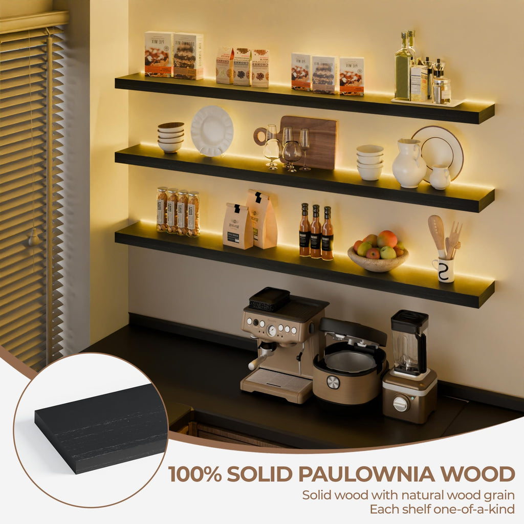 60 Inch Floating Shelves with Led Lights Set of 3, Black