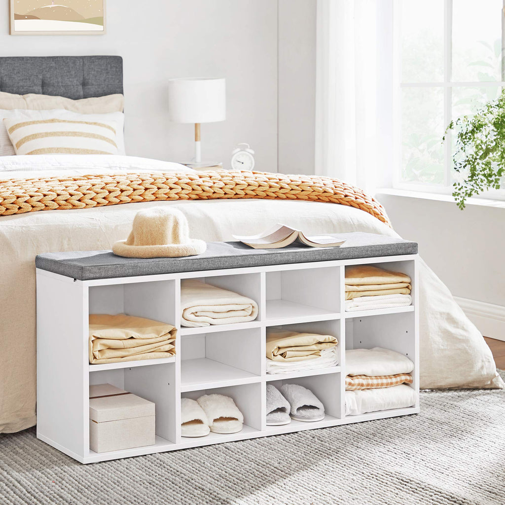 Shoe Bench with Cushion, 10 Compartments, 11.8 x 40.9 x 18.9 Inches