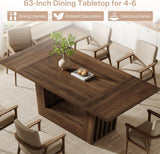 63-Inch Dining Table for 4-6, Farmhouse Rectangular Kitchen Dinner Table with Heavy-Duty Base, Wood Dining Room