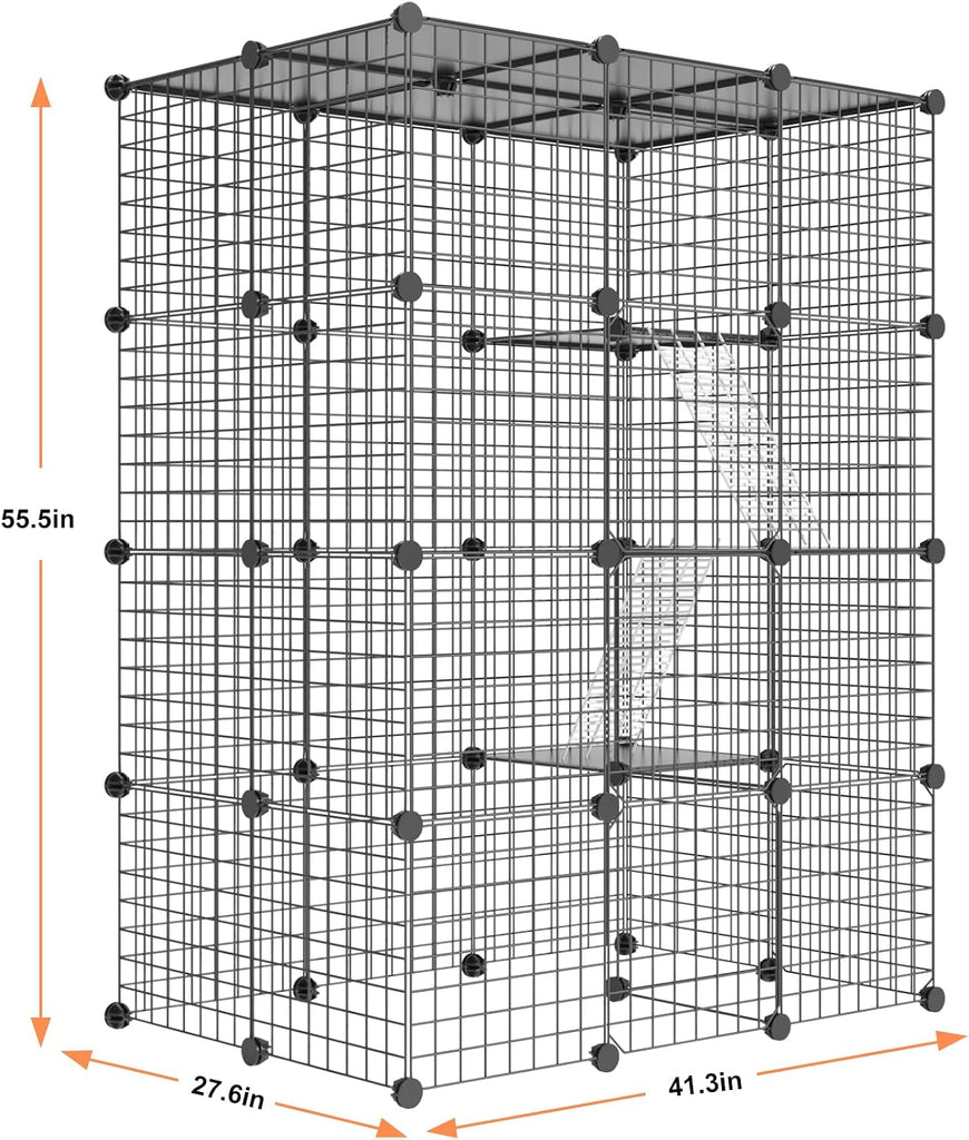 Cat Large Enclosure - DIY Catio Ideal for 1-3 Cats, Indoor & Outdoor, Detachable Metal Wire Kennel, 2x3x4 Exercise