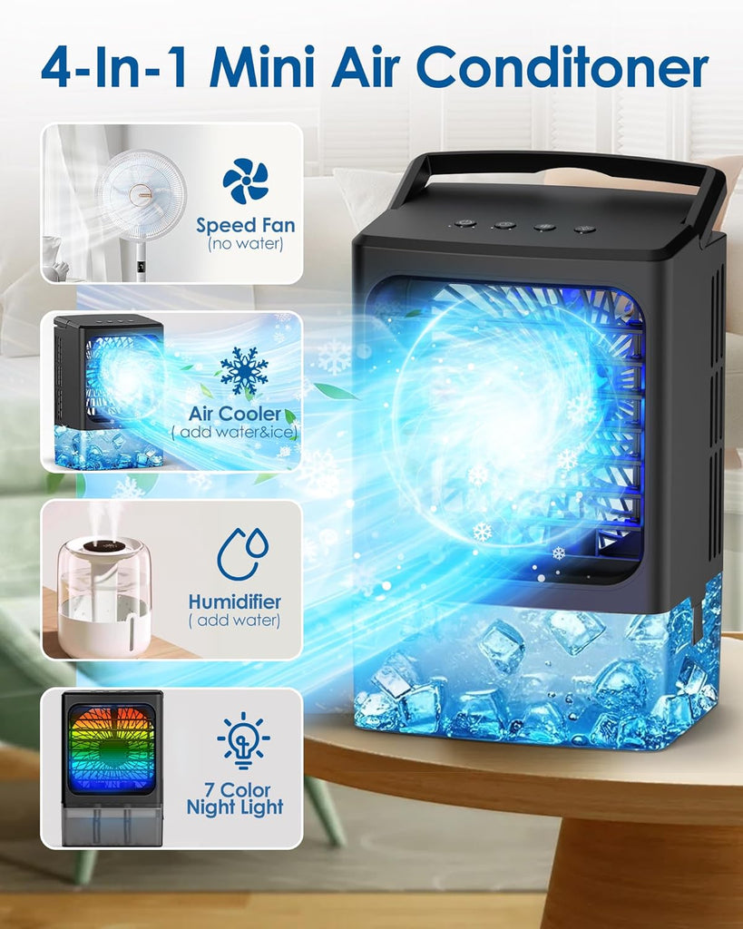 Mini Air Conditioner,Portable Air Conditioners,Evaporative Air Cooler Humidifier, 3 Speed Quiet Personal Cooling Fan