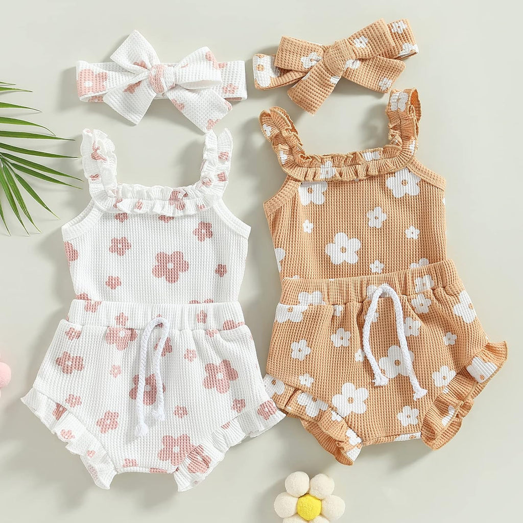 Newborn Baby Girl Clothes Floral Sleeveless Romper Bodysuit + Ruffle Bloomers Shorts Infant Summer Outfits Set