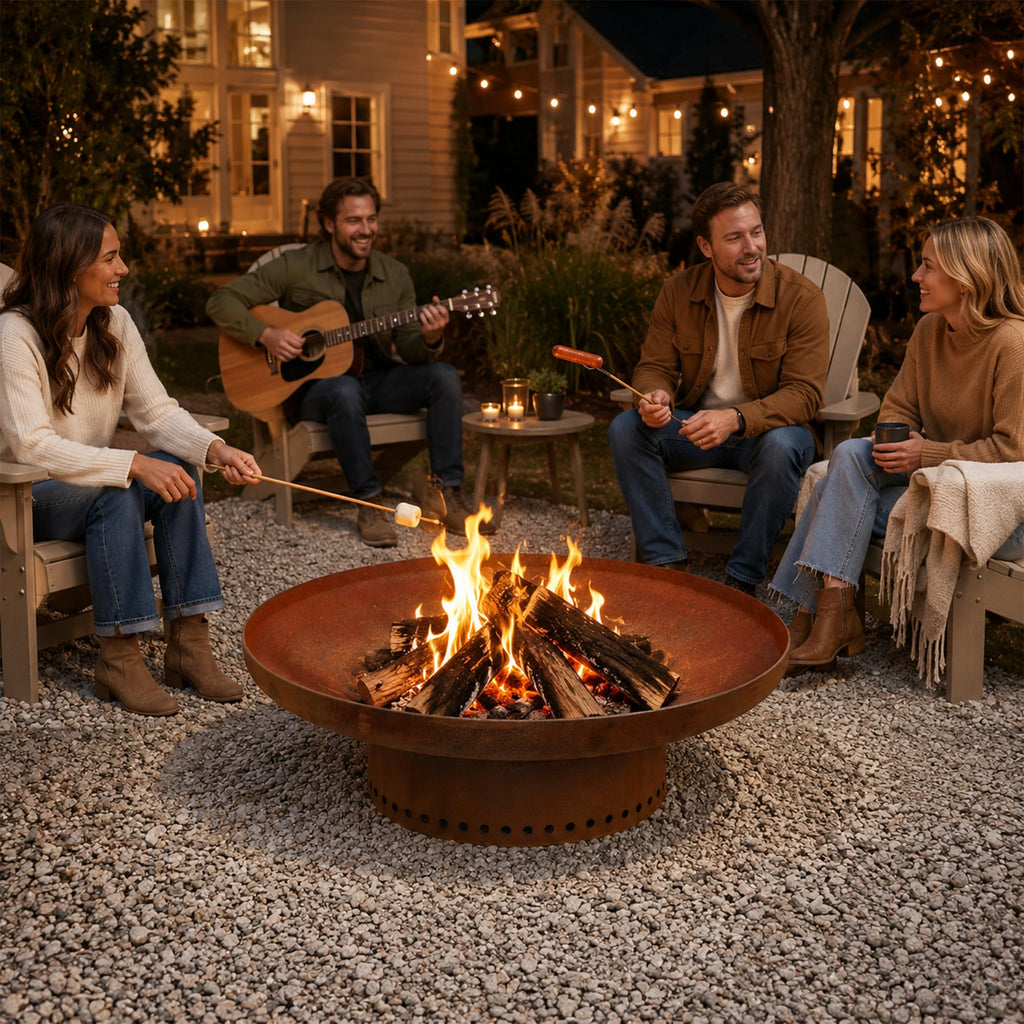 23.6 in Fire Pit, Round Outdoor Wood Burning Steel Fire Bowl