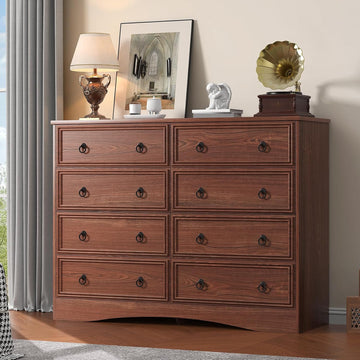 8 Drawer Dresser , Cherry Wood Chest of Drawers, Large Storage for Clothes, Vintage Design, 47.24W*15.75D* 39.4''H