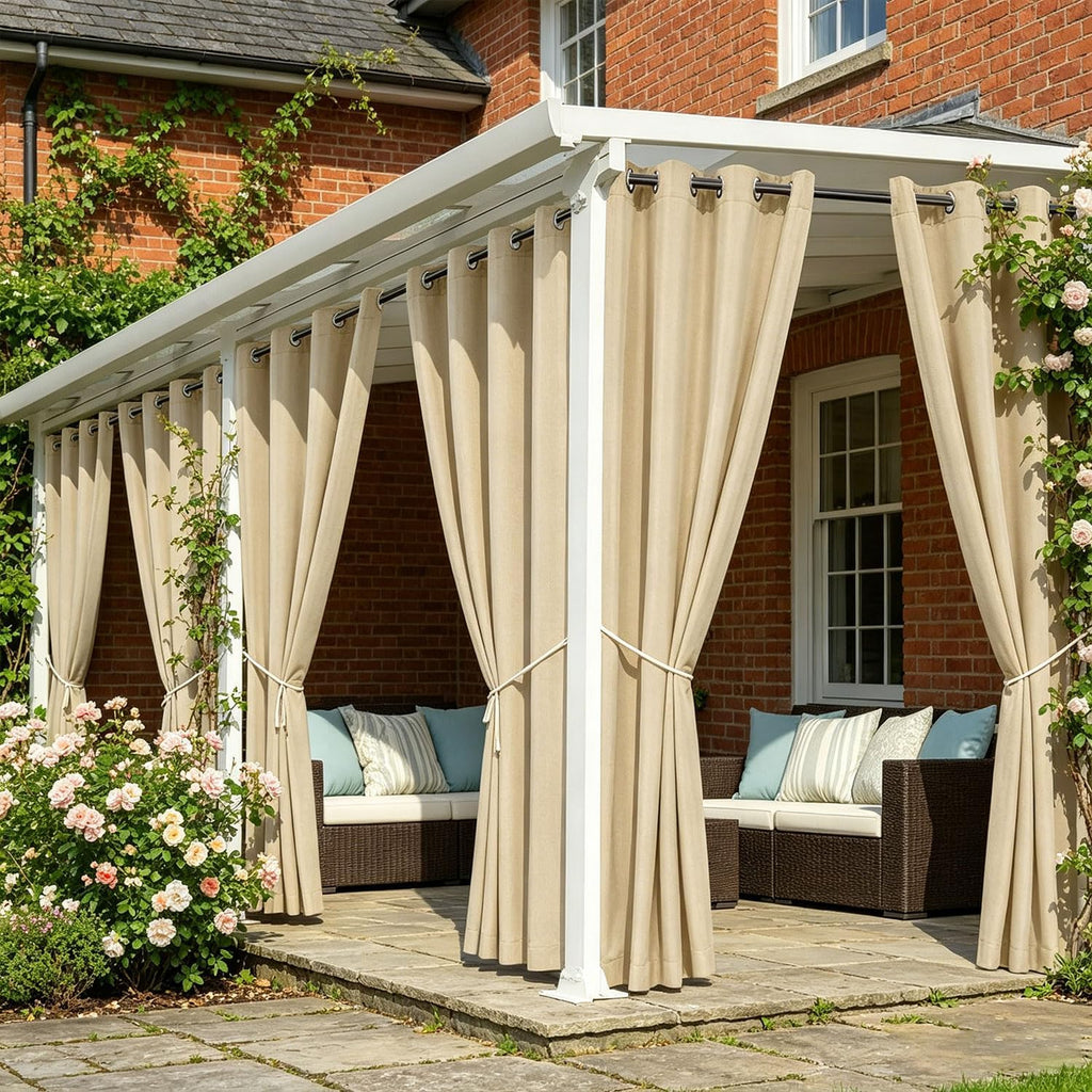 Waterproof Outdoor Curtains , 6 Panels Privacy Weatherproof Outside Curtains for Pergola, Gazebo, Porch, Cabana