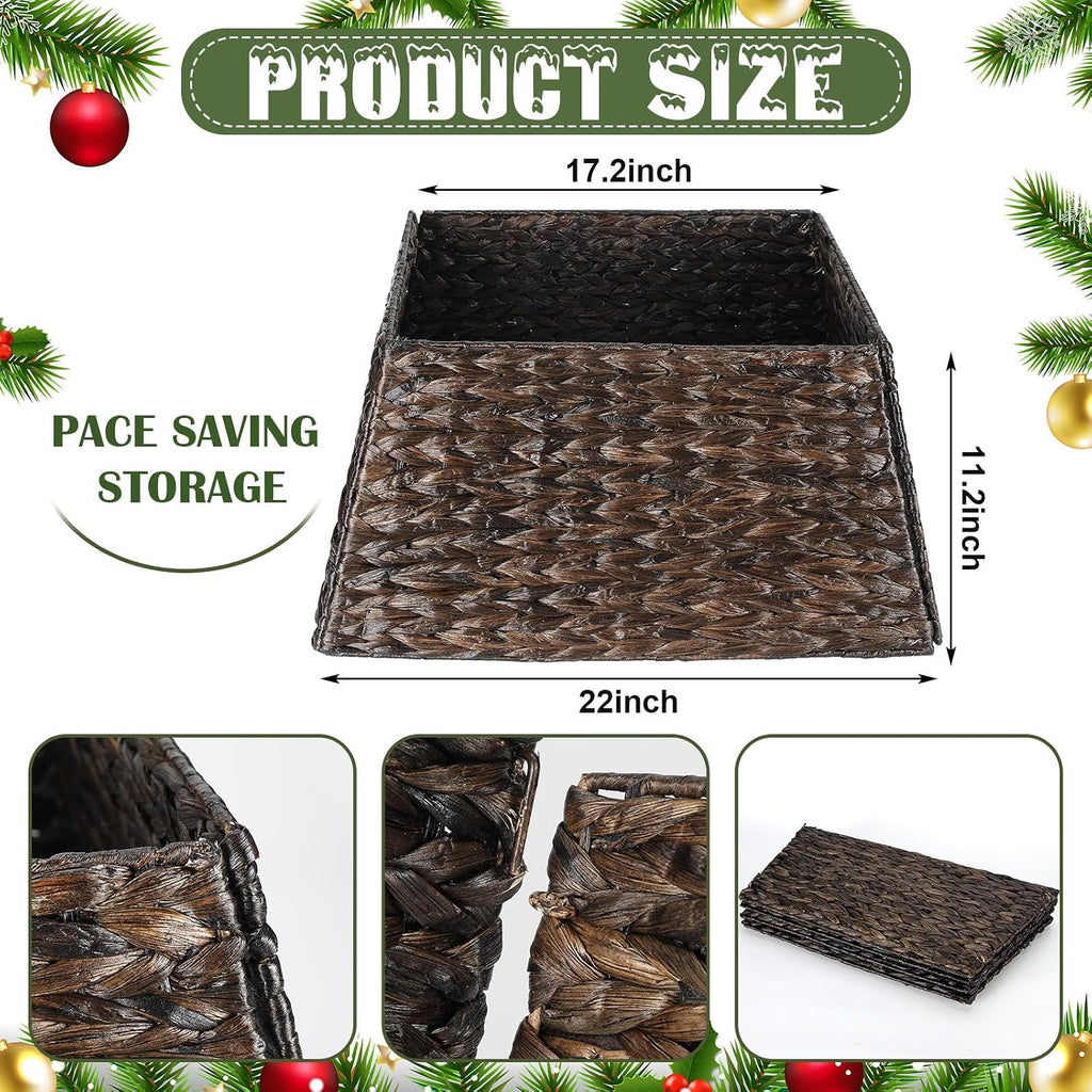 22 Inch Christmas Tree Collar Water Hyacinth Woven Farmhouse Square Base Cover Christmas Tree Basket for Xmas Holiday