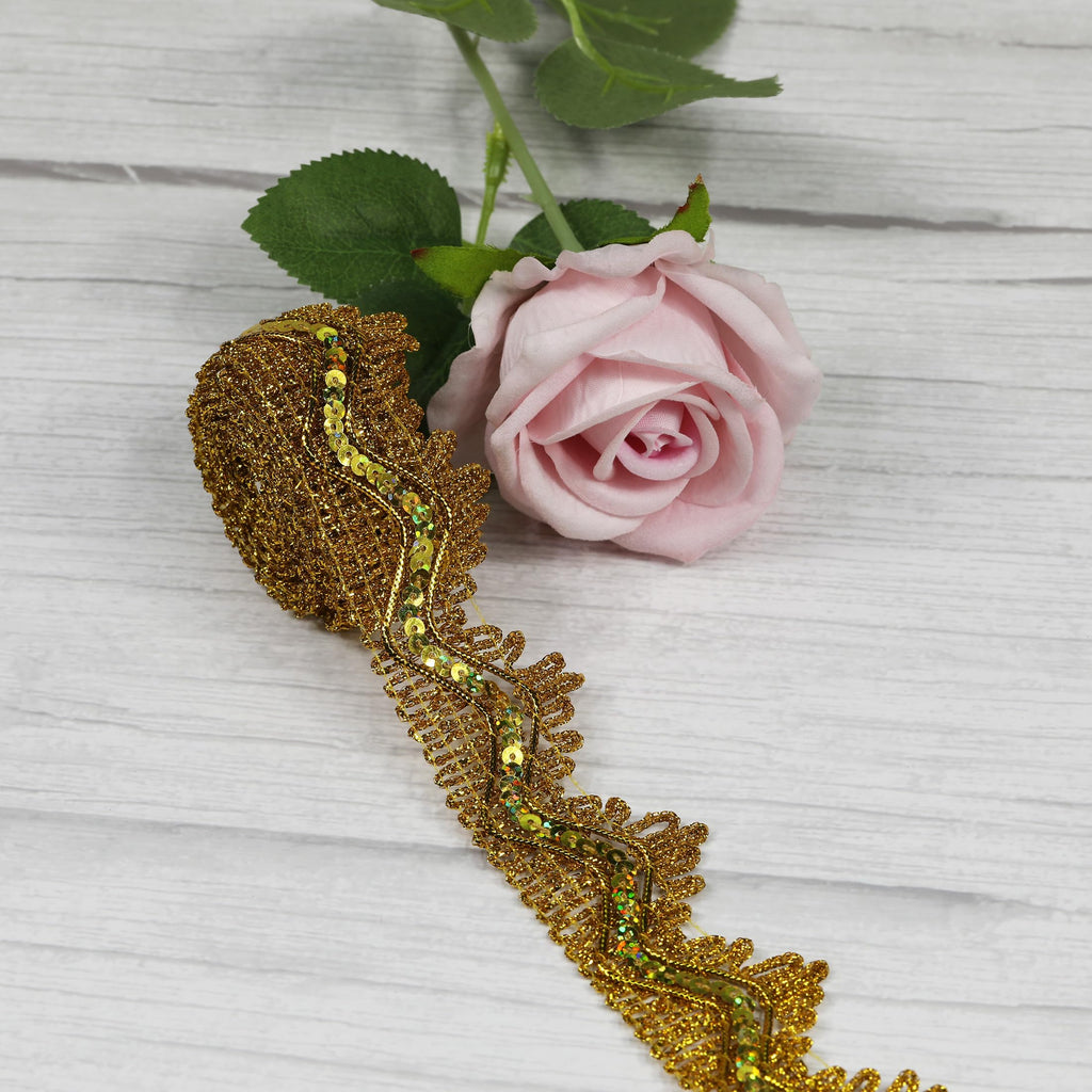 Length:14 Yards Width: 1.57 Inches, Gold Sequins Lace Trim for Craft Ribbon Decoration. Can Be Used As Clothing Trim