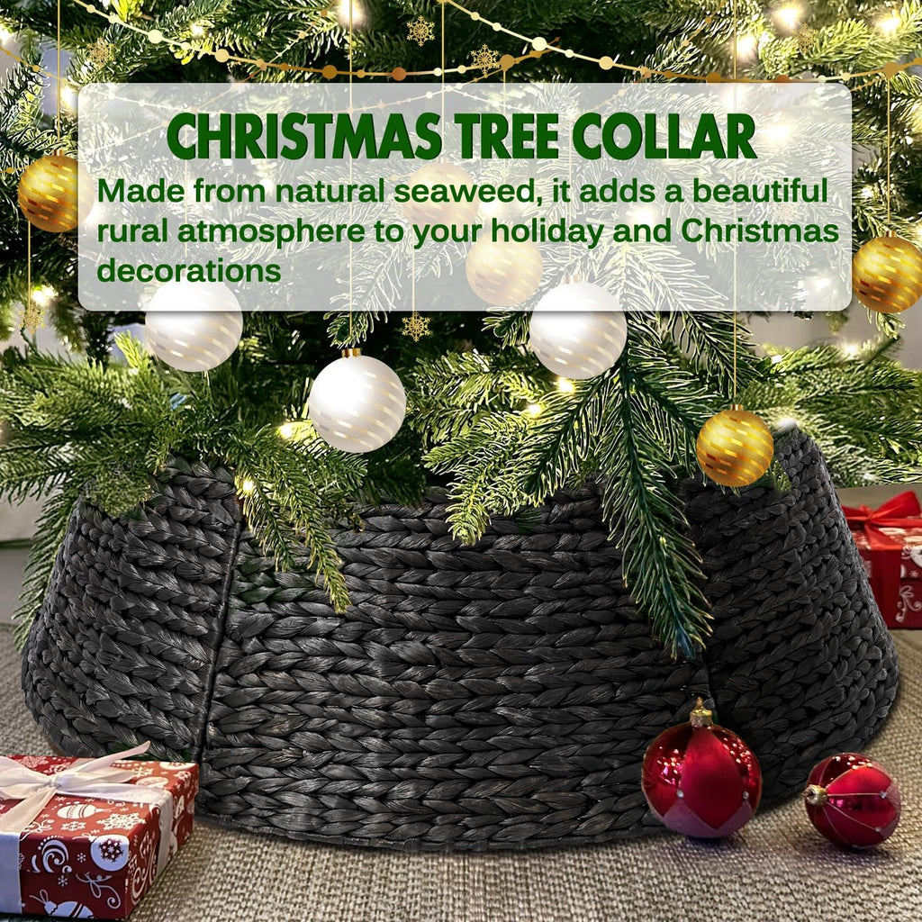 8-Piece Rattan Christmas Tree Collar - 42" Rustic Farmhouse Tree Skirt- Xmas Tree Base Cover for Christmas