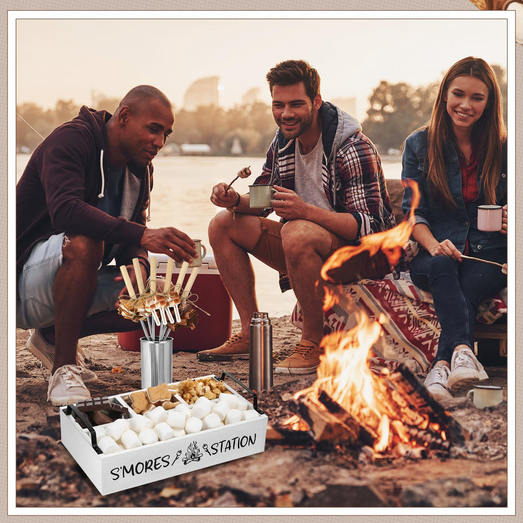 35 Pcs Smores Station Box Farmhouse, Flame Pattern, White