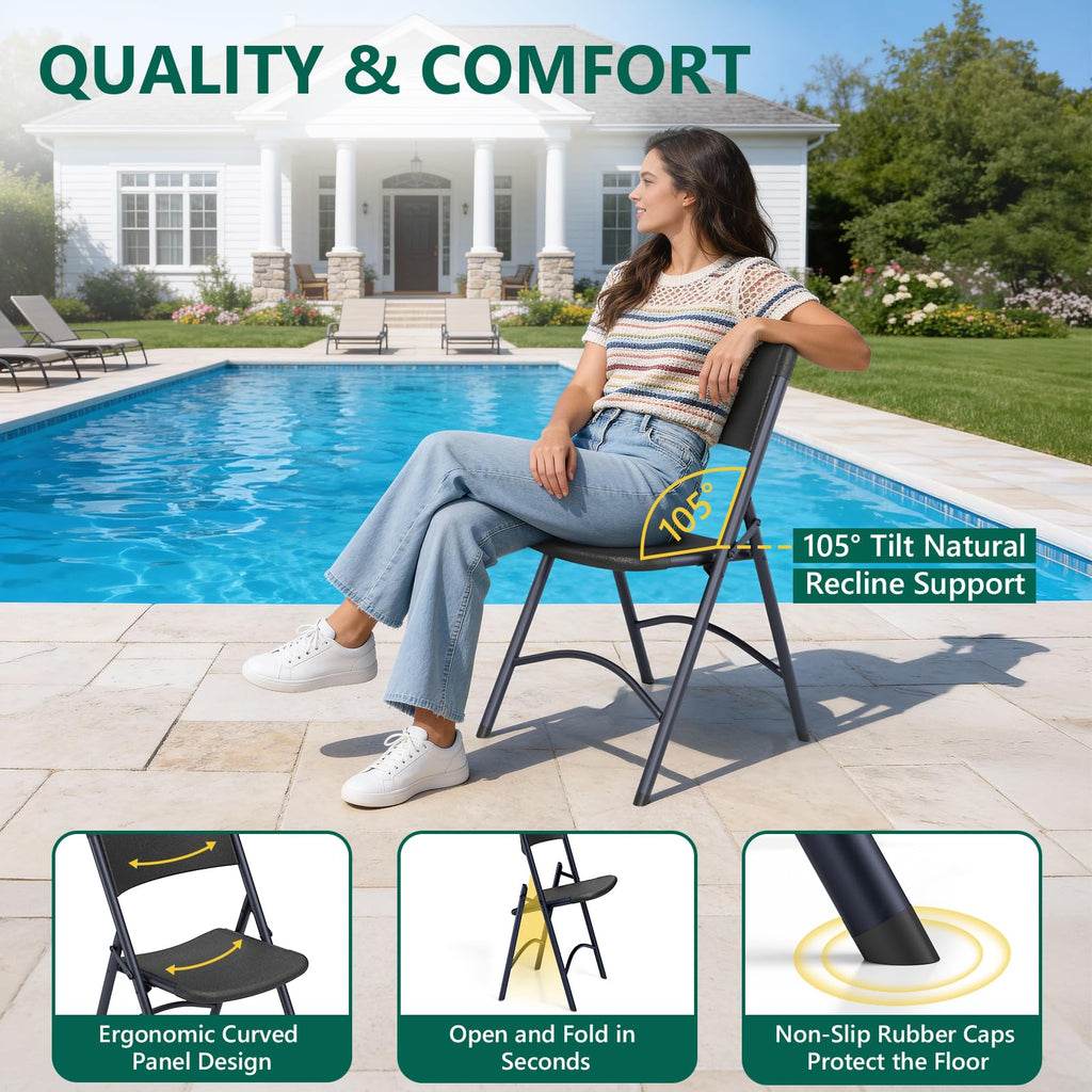 2 Pack Folding Table and 4 Pack Folding Chair, No Assembly Portable Folding Table and Chairs Set, Heavy Duty Event