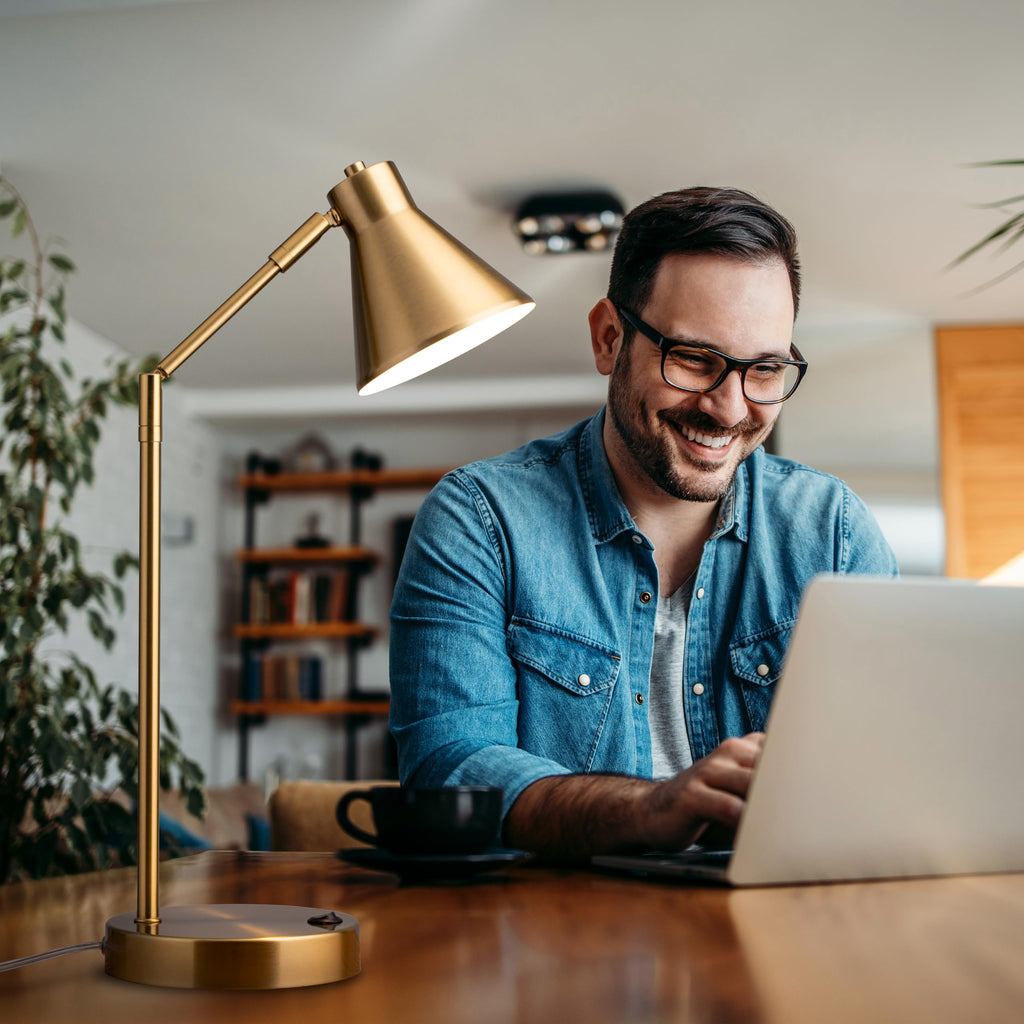 Astrum - LED Desk Lamp with Dual USB Charging Ports, 100% Metal, 270 Degree Swivel Arms, Soft White Light (3000K)