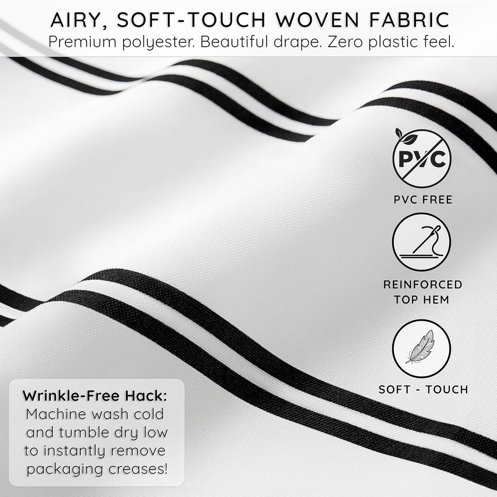 Black and White Shower Curtain - PVC-Free & Washable - Boho Modern Farmhouse Bathroom Decor - 72x72 Inches Soft-Touch