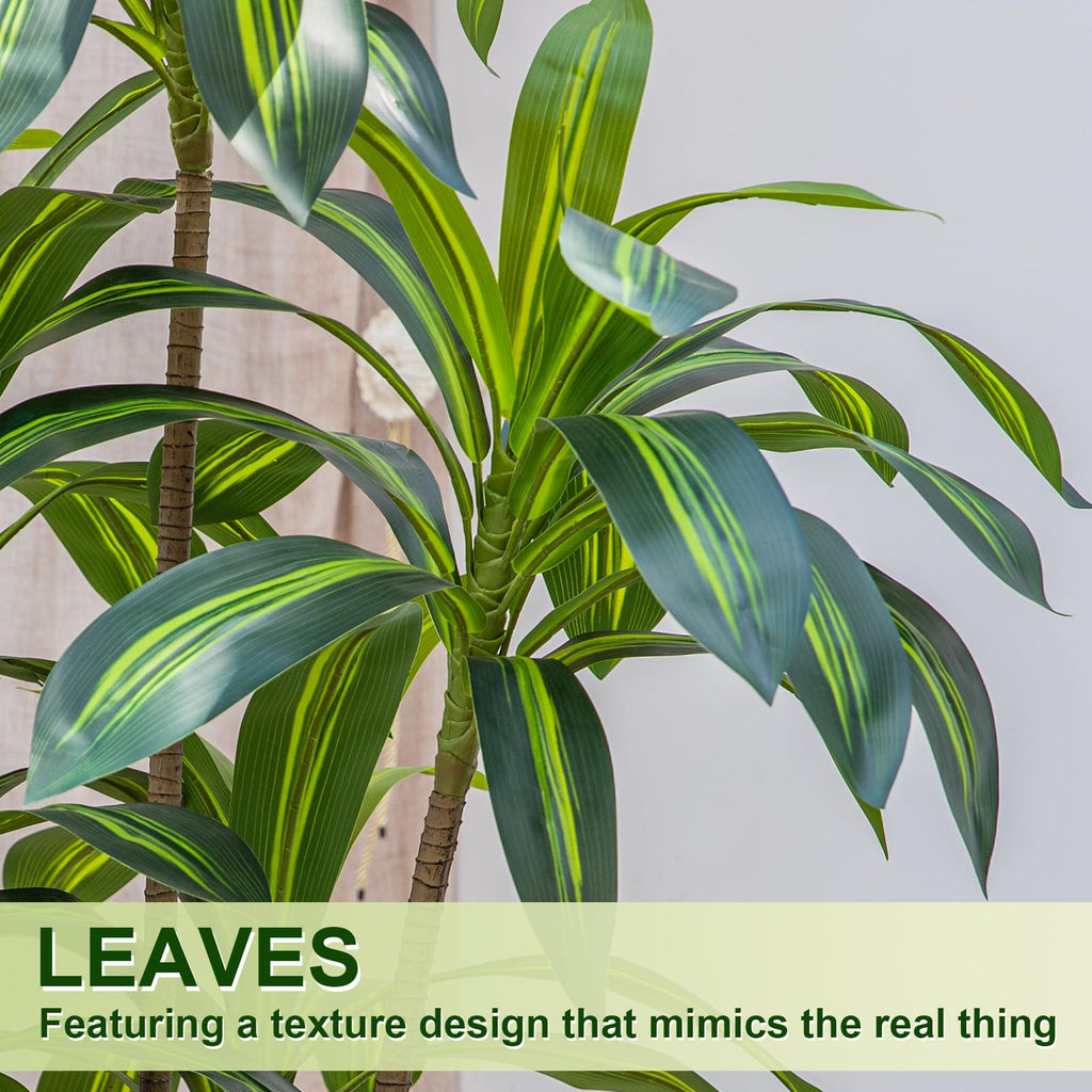 Dracaena Tree 5FT Artificial, 60in Tall Faux Dracaena Tree with 15.7 White Planter, Fake Potted Tree for Indoor &