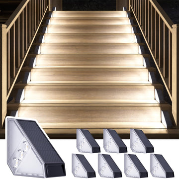 Solar Step Lights for Outside Waterproof, 8 Pack Outdoor Deck Steps Lights, Triangle Solar Stair Light for Outside